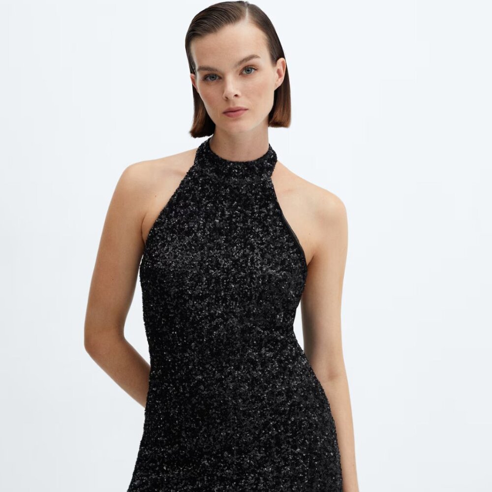 NWT! Mango sequined halter neck dress in size L (USA 8/UK 12) 🖤🎀✨